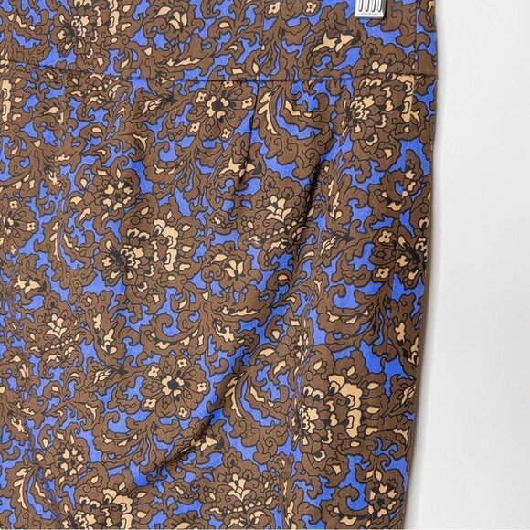 J Crew Womens Size 2 Pencil Skirt Blue Brown Print Cotton Slit Mini Wear to Work - Picture 3 of 8